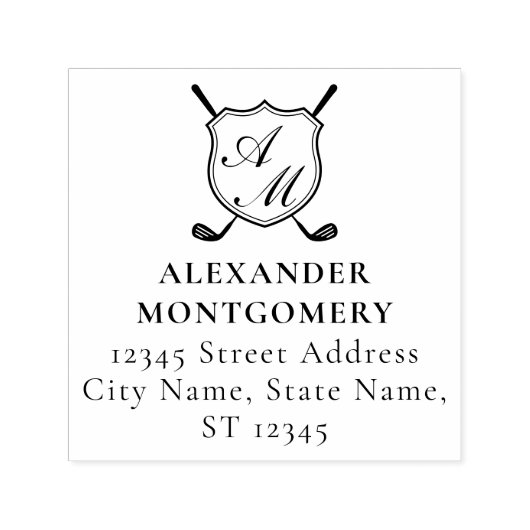 Elegantes schwarzes Golf-Monogrammwappen Permastempel (Design)