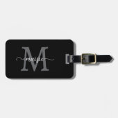Elegantes schwarzes graues Monogramm Anfangsbuchst Gepäckanhänger (Vorderseite horizontal)