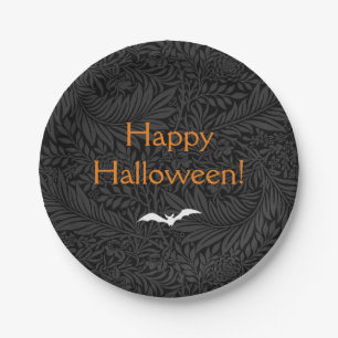 Elegantes schwarzes Halloween-Blumenmuster Pappteller