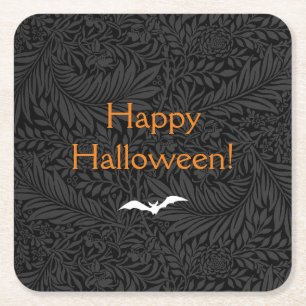 Elegantes schwarzes Halloween-Blumenmuster Rechteckiger Pappuntersetzer
