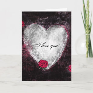 Elegantes Schwarzes Herz & Rose "I Liebe you" Karte