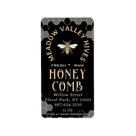 Elegantes schwarzes HONEYCOMB mit Comb-Muster & Bi Adressaufkleber (Vorne)