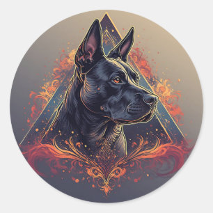 Elegantes schwarzes Hundeporträt Runder Aufkleber