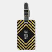 Elegantes Schwarzes Imitat Geometrische Linien Gepäckanhänger (Vorderseite vertikal)