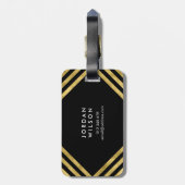 Elegantes Schwarzes Imitat Geometrische Linien Gepäckanhänger (Rückseite vertikal)