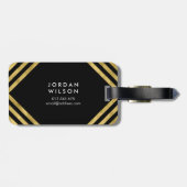 Elegantes Schwarzes Imitat Geometrische Linien Gepäckanhänger (Rückseite horizontal)