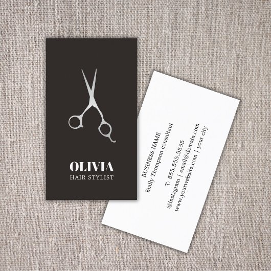 Elegantes Schwarzes Imitat Silberschere Fetthaarsa Visitenkarte