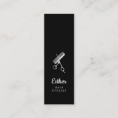 Elegantes Schwarzes Imitat Silberschere Friseurin Mini Visitenkarte (Vorderseite)