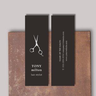 Elegantes Schwarzes Imitat Silberschere Friseurin Mini Visitenkarte