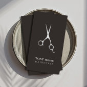 Elegantes Schwarzes Imitat Silberschere Friseurin Visitenkarte