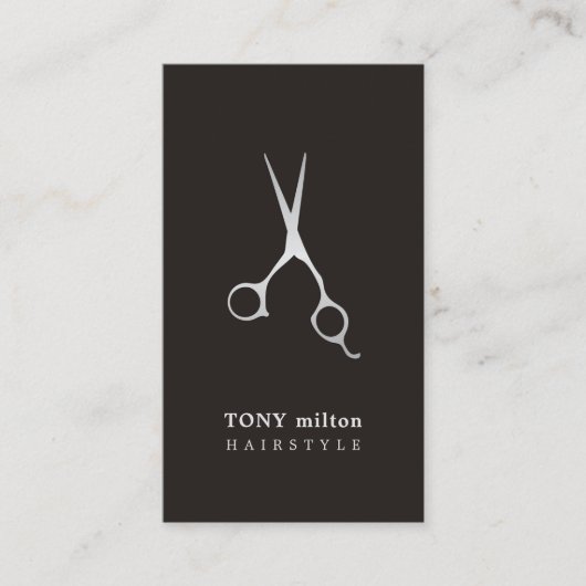 Elegantes Schwarzes Imitat Silberschere Friseurin Visitenkarte (Vorderseite)