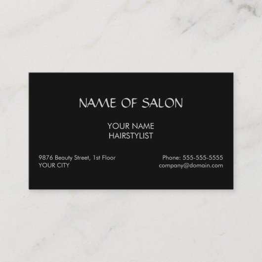 Elegantes schwarzes Imitatsilberner Hairstylist Visitenkarte (Vorderseite)