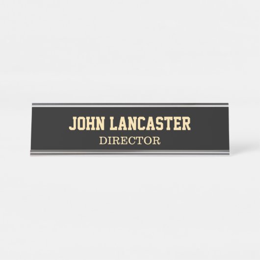 Elegantes Schwarzes individuell anpassbar Schreibtischnamensplakette (Vorderseite )