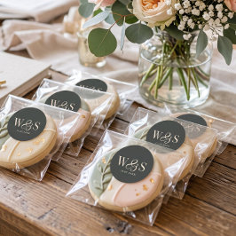 Elegantes schwarzes initiales Hochzeitspaar Runder Aufkleber
