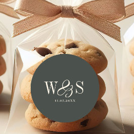 Elegantes schwarzes initiales Hochzeitspaar Runder Aufkleber