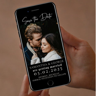 Elegantes schwarzes Kalligrafie Save-the-Date Einladung