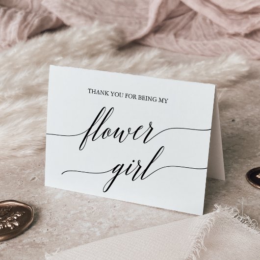 Elegantes Schwarzes Kalligrafisches Blumenmädchen Dankeskarte