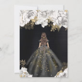 Elegantes Schwarzes Kleid Brünette Frau Blumensüß Einladung (Rückseite)