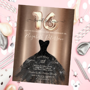 Elegantes schwarzes Kleid metallischer Hintergrund Einladung