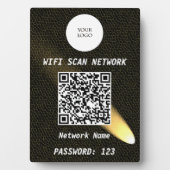 Elegantes schwarzes Leder Gold-Scheinwerfer QR-Cod Fotoplatte (Vorderseite)