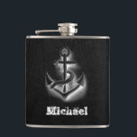 Elegantes, schwarzes Leder sieht klassischen Anker Flachmann<br><div class="desc">Ein glamouröser,  eleganter Anker macht dieses Design sehr elegant und extravagant. Eine raffinierte und künstlerische Farbkomposition. Ein modernes,  einzigartiges Grafikwerk für Sie. Sie können dieses Produkt anpassen,  indem Sie Ihren eigenen Namen Nickname oder Monogramm hinzufügen oder Text ändern. Perfekte Geschenke für einzigartige Designliebhaber,  ein Geschenk für jeden Anlass.</div>