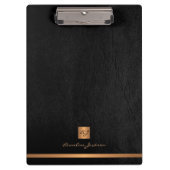 Elegantes schwarzes Ledergold mit Monogramm Klemmbrett (Vorderseite)
