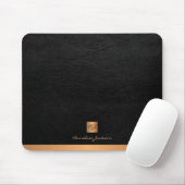 Elegantes schwarzes Ledergold mit Monogramm Mousepad (Mit Mouse)