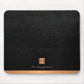 Elegantes schwarzes Ledergold mit Monogramm Mousepad (Vorne)