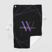 Elegantes Schwarzes Lila Monogramm Namensschild Golfhandtuch (Insitu)