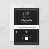 Elegantes schwarzes Linien-Monogramm zur Hochzeit RSVP Karte (Vorderseite)