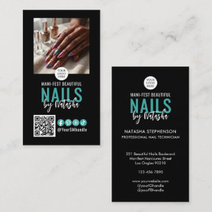 Elegantes schwarzes Logo QR-Code Foto NAIL TECHNIC Visitenkarte