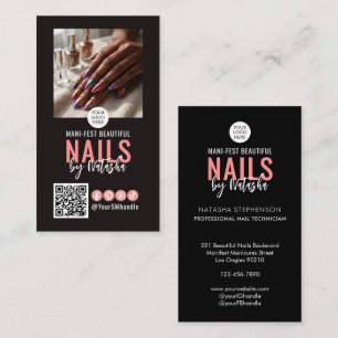 Elegantes schwarzes Logo QR-Code Foto NAIL TECHNIC Visitenkarte