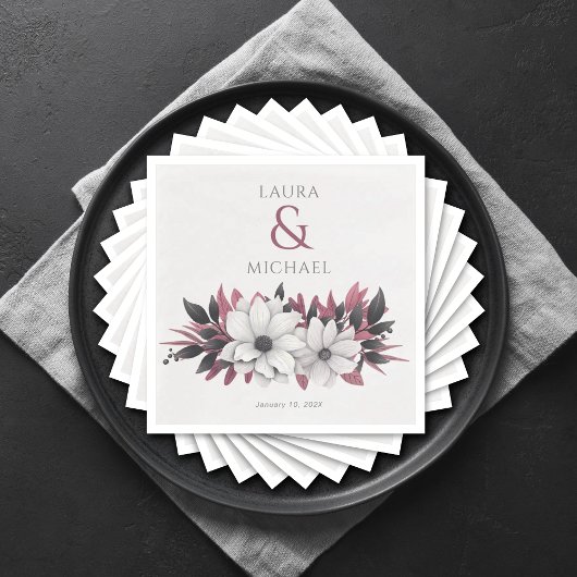 Elegantes Schwarzes Magenta Wedding Paper Serviette