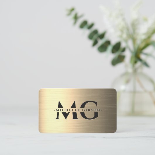 Elegantes Schwarzes Marketing Gold Monogram Visitenkarte (Stehend Vorderseite)