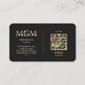 Elegantes Schwarzes Marketing Gold Monogram Visitenkarte (Rückseite)