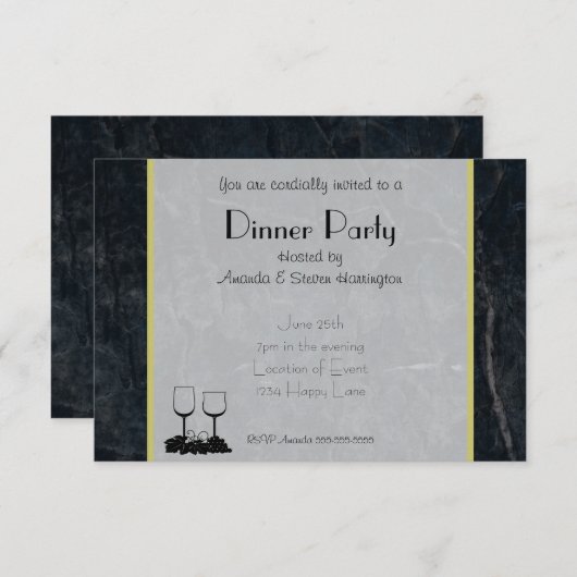 Elegantes Schwarzes Marmor Abendessen Party Einladung (Vorne/Hinten)