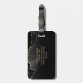 Elegantes Schwarzes Marmor Agate Monogram Custom Gepäckanhänger (Rückseite vertikal)