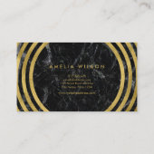 Elegantes Schwarzes Marmor Imitat Gold Runde Linie Visitenkarte (Rückseite)