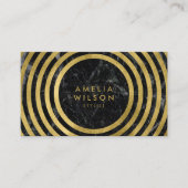 Elegantes Schwarzes Marmor Imitat Gold Runde Linie Visitenkarte (Vorderseite)