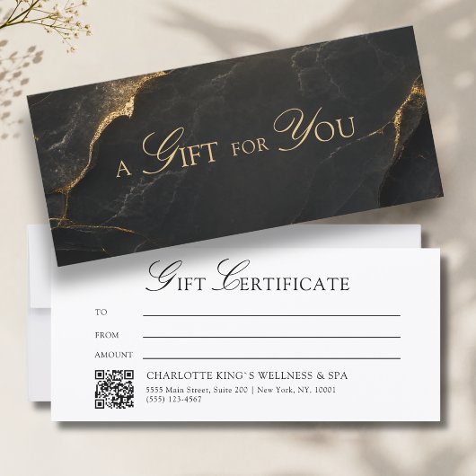 Elegantes schwarzes Marmor-QR-Code-Geschenkgutsche