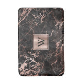 Elegantes Schwarzes Marmor Rose Gold Monogramm Badematte (Vorderseite Vertikal)
