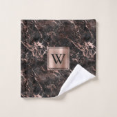 Elegantes Schwarzes Marmor Rose Gold Monogramm Badhandtuch Set (Waschlappen)