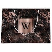 Elegantes Schwarzes Marmor Rose Gold Monogramm Große Geschenktüte (Vorderseite)