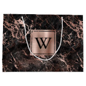 Elegantes Schwarzes Marmor Rose Gold Monogramm Große Geschenktüte (Rückseite)