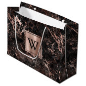 Elegantes Schwarzes Marmor Rose Gold Monogramm Große Geschenktüte (Vorderseite Schrägansicht)