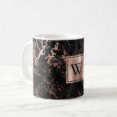 Elegantes Schwarzes Marmor Rose Gold Monogramm Kaffeetasse (Vorderseite Links)