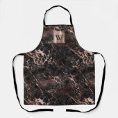 Elegantes Schwarzes Marmor Rose Gold Monogramm Schürze (Vorderseite)