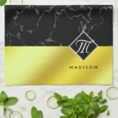 Elegantes Schwarzes Marmor und Gold / Messingfolie Geschirrtuch (Gefaltet)