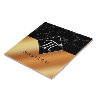 Elegantes Schwarzes Marmor- und Kupferfoilskriptmo Fliese