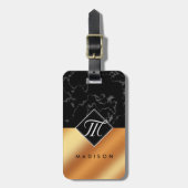 Elegantes Schwarzes Marmor- und Kupferfoilskriptmo Gepäckanhänger (Vorderseite vertikal)